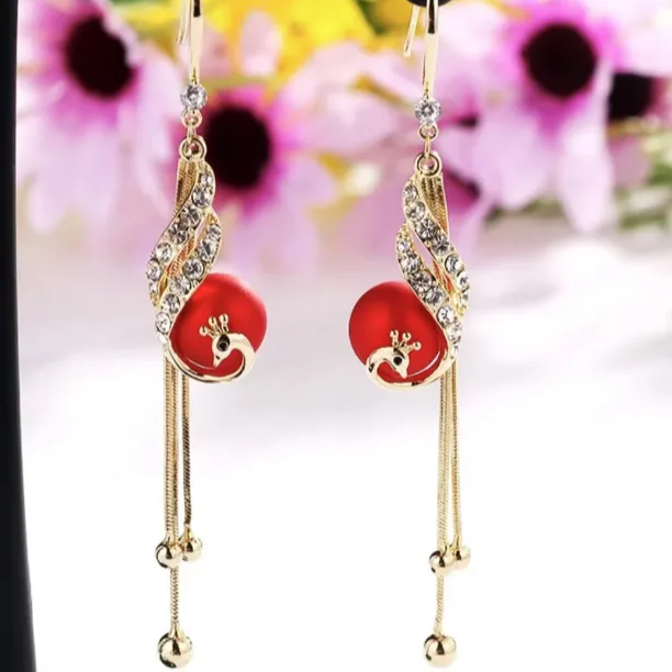 铜合金合成锆石耳饰 凤凰于飞时尚挂钩气质中国风流苏耳环176