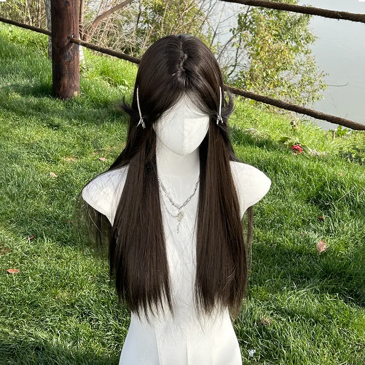 【初恋少女】水舞沙夏日氛围感假发女全头套仿真发中分黑长直假发