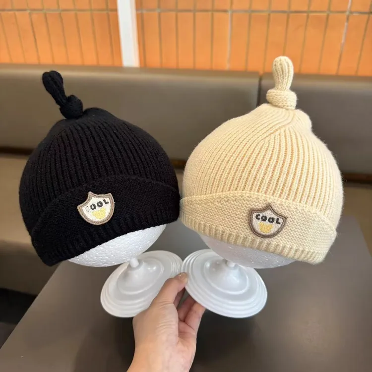 ins婴幼儿冬季毛线帽男女宝宝加厚保暖针织帽套头啾啾帽简约百搭