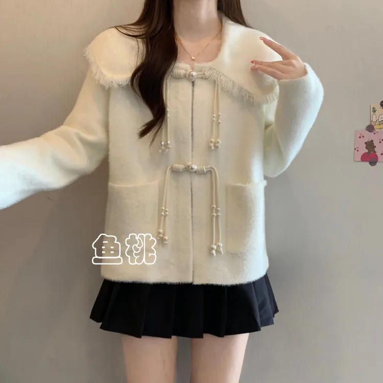 毛衣小香风气质小个子短款法式甜美宽松翻领百搭秋冬设计感女