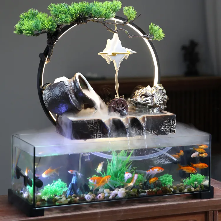 朴记鱼缸流水摆件循环水客厅假山造景过滤生态养鱼办公室开业礼物