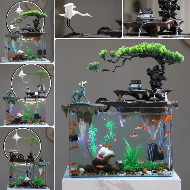 朴记大号鱼缸陶瓷流水摆件循环水电视柜旁装饰家用玄关招财风水轮