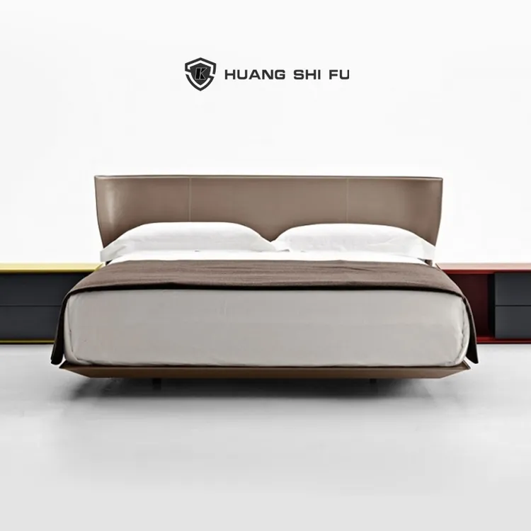 黄師傅家具意式极简小户型主卧铝合金架双人马鞍皮悬浮床Alys床