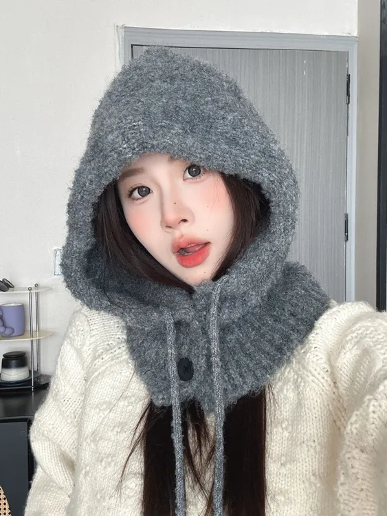 韩国巴拉克拉法帽女秋冬防风保暖百搭护耳帽子围脖一体针织毛线帽