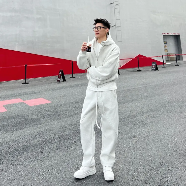 LUCHONG超重磅500g美式简约短款连帽开衫Boxy版男女运动卫衣套装