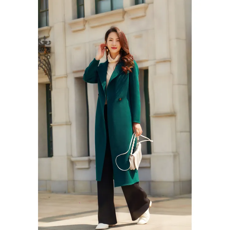 DFWOOLEN【加长加厚】秋冬气质修身时尚显瘦优雅双面羊毛大衣225