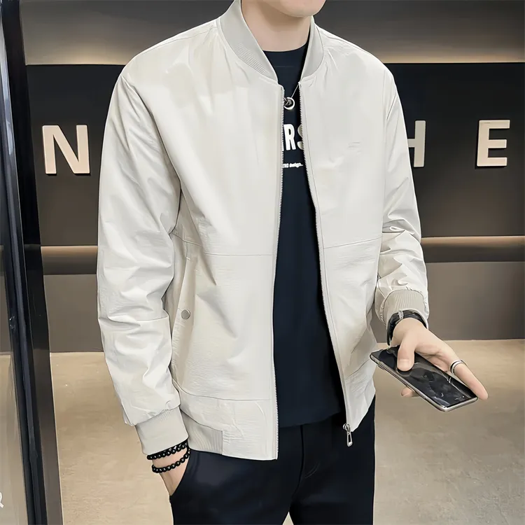 新款棒球领男士外套秋季韩版潮流纯色薄休闲长袖夹克男