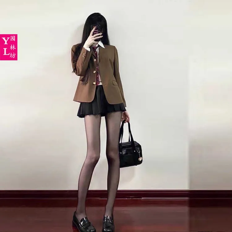 日系jk制服女2025春秋冬季小个子学院风西装外套衬衫百褶裙三件套