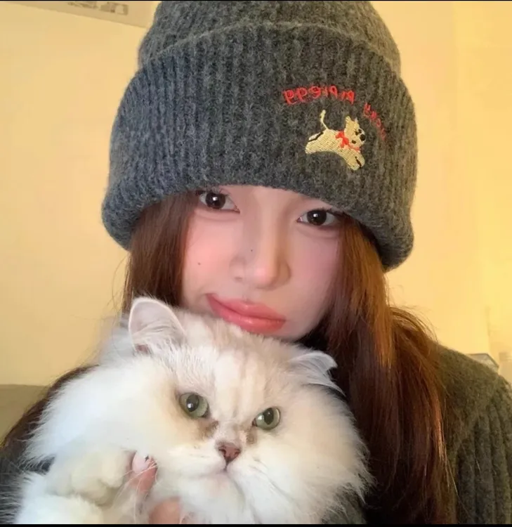 软糯小狗针织百搭刺绣堆堆帽保暖显脸小厚实秋冬新款大头围也能戴