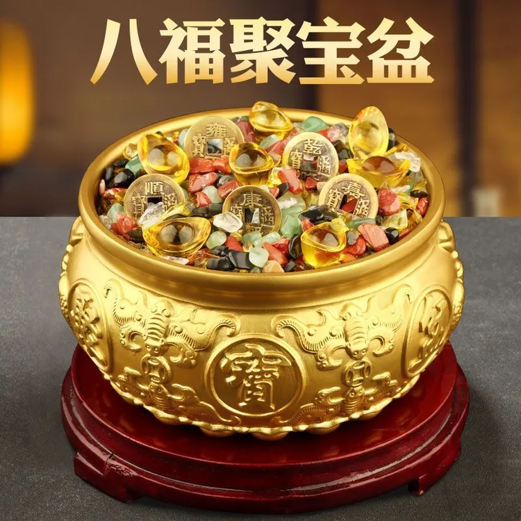 聚宝盆铜招财摆件创意铜实心聚财家用客厅装饰工艺品开业礼品轻奢