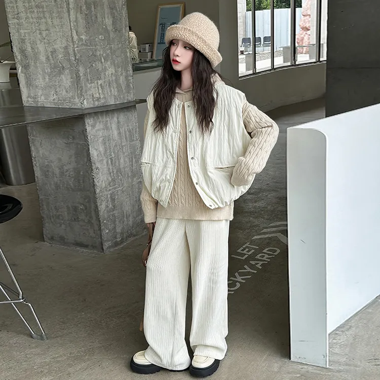 女童春秋马甲套装2025新款儿童洋气女大童双面穿马甲阔腿裤三件套