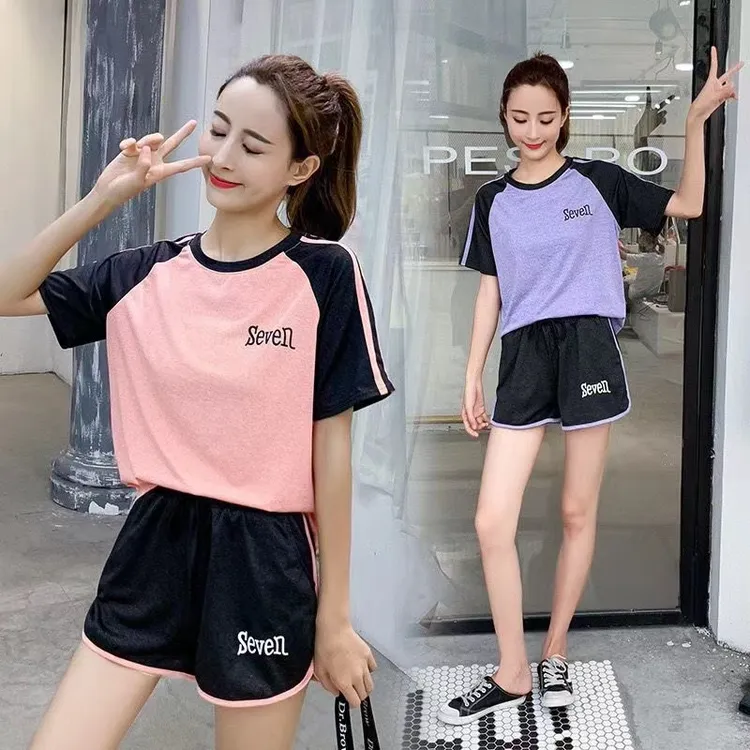 新款运动速干衣女夏季跑步服女休闲运动套装瑜伽服套装短袖短裤女