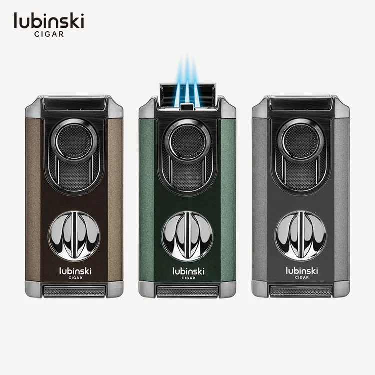 LUBINSKI 锌合金V型剪聚火三直冲雪茄打火机 YJA-10040