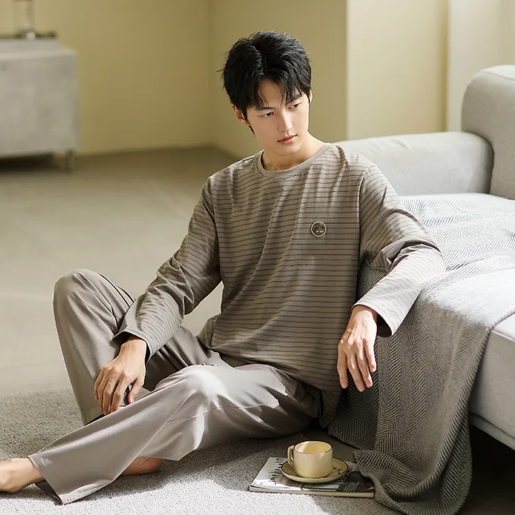 秋季新款2025家居服可外穿高档男士长袖休闲宽松套装高端圆领睡衣