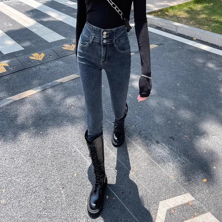 韩版ins小脚牛仔裤女秋冬季新款高腰显瘦紧身弹力铅笔女士长裤子