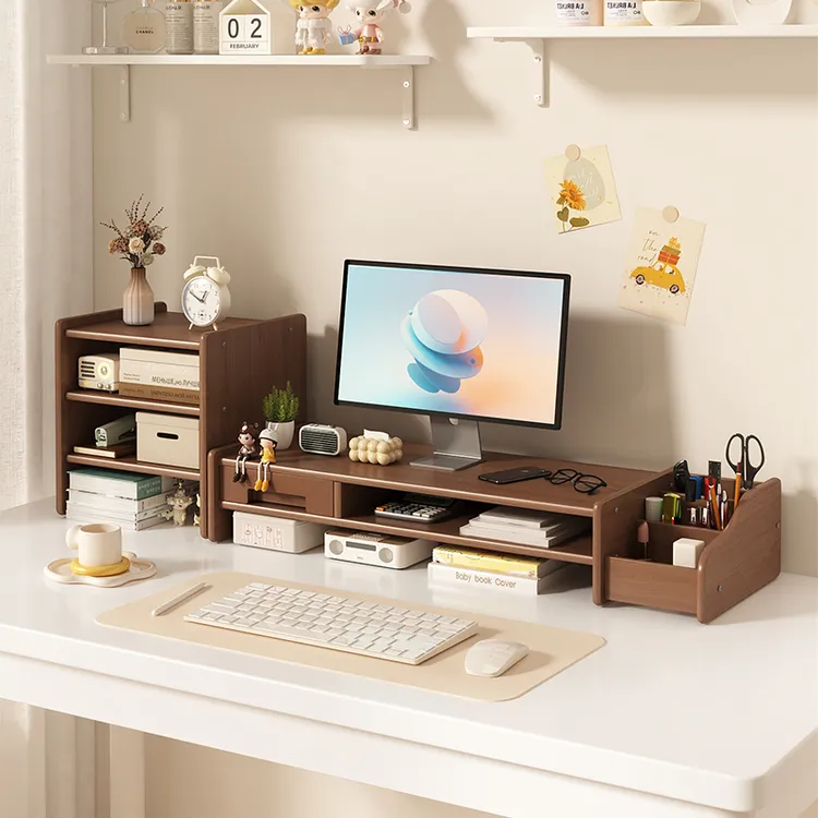 台式电脑增高架桌面置物架办公室工位带抽屉收纳架显示器垫高托架