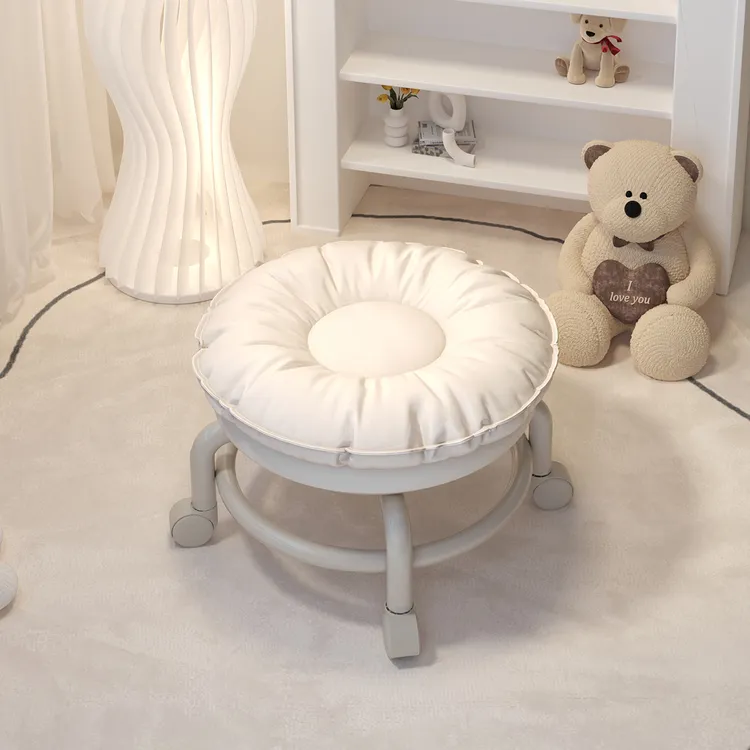 万向轮小凳子滑轮矮凳家用儿童软包圆凳客厅换鞋凳带轮移动小板凳
