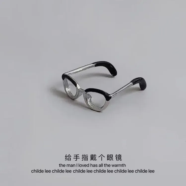 无聊的时候给手指戴个眼镜!迷你开口戒指可调节戒指ins学生男女