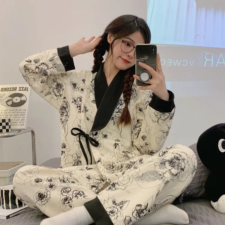 孕妇秋冬季哺乳期睡衣产后月子服空气棉保暖夹层春秋大码喂奶套装