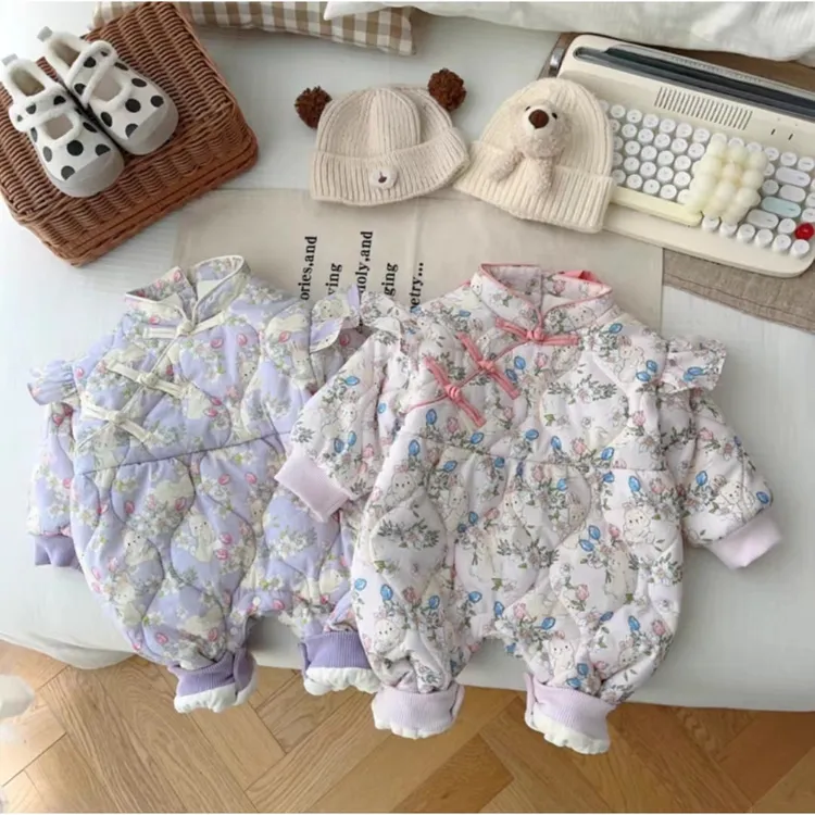 婴幼儿哈衣萌趣可爱卡通小兔保暖绗棉连体冬款新款婴儿连体外出服