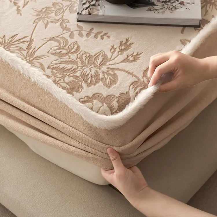 A类复古牛奶绒染色雕花床笠加绒加厚罩床保暖高档床垫罩防滑床笠