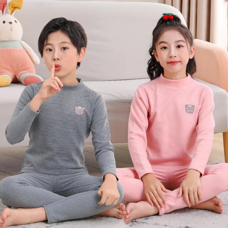 儿童中高领徳绒无痕保暖内衣套装大童加厚秋衣秋裤打底家居服套装