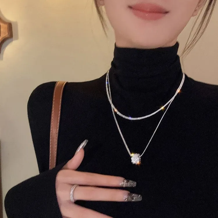 铜合金项链 小众轻奢双层叠戴项链女新款气质设计锁骨链高级感