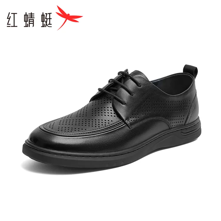 红蜻蜓男鞋春夏夏季新款真皮镂空休闲皮鞋男士透气打孔爸爸鞋凉鞋