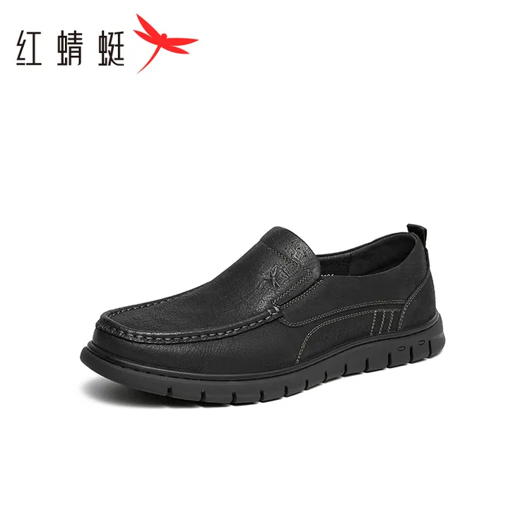 红蜻蜓休闲皮鞋2025冬季新款男鞋真皮一脚蹬休闲皮鞋商务男士皮鞋