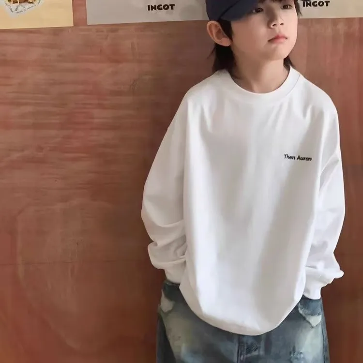 儿童春秋男童休闲中大童印花圆领韩版洋气宽松纯棉服装童装长袖