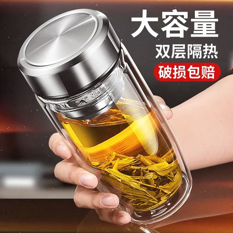 双层家用高硼硅玻璃水杯双层玻璃杯子茶杯鹅蛋杯水杯泡茶玻璃杯子