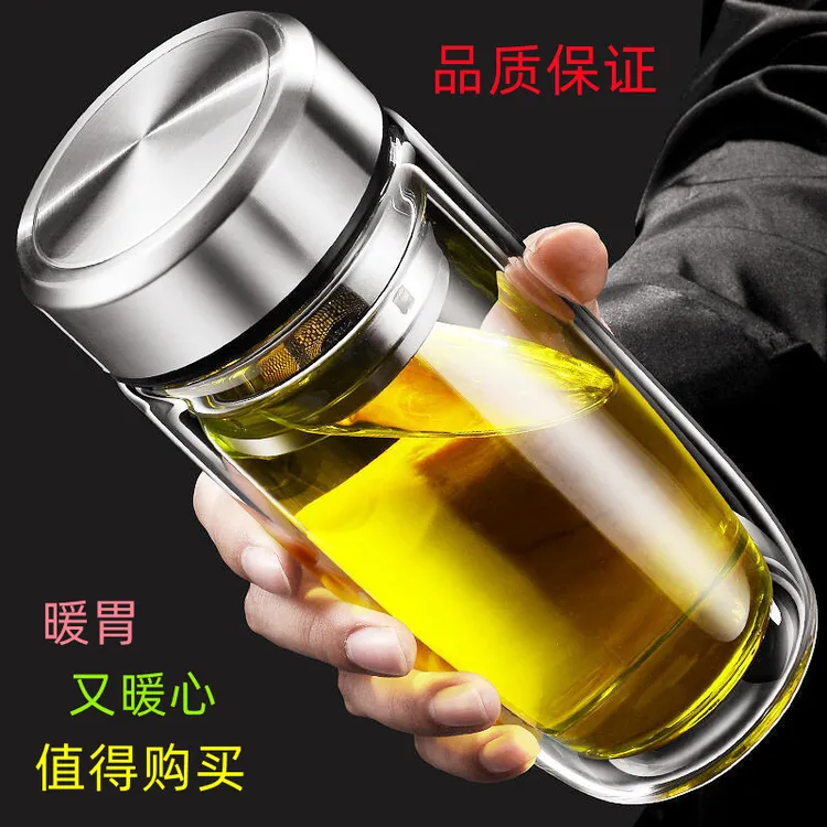 双层玻璃茶杯大容量男士商务隔热泡茶杯子家用高档透明鹅蛋水杯子