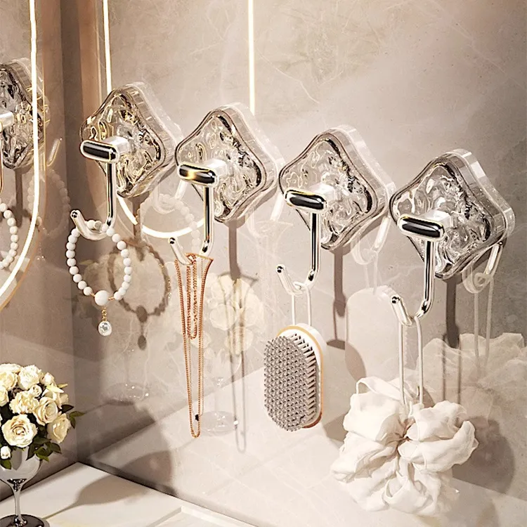 透明浴室卫生间挂钩粘胶玄关免打孔脸盆挂钩贴墙门后挂钩腊肉无痕