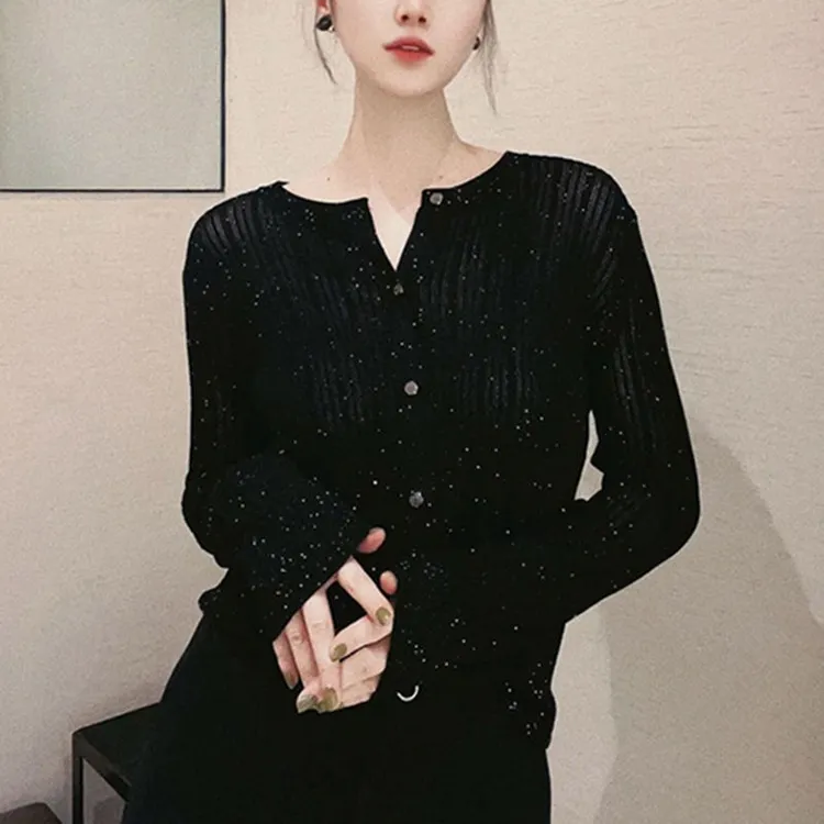 【商场同款】新款女装2025秋季休闲冰丝针织开衫薄款亮丝空调衫上衣