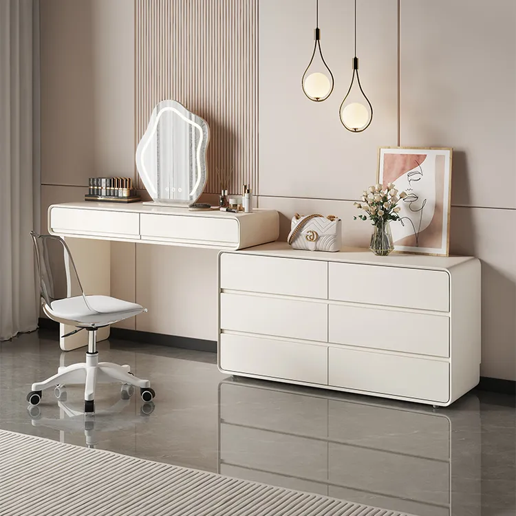 【双十一特惠】主卧全实木烤漆梳妆台收纳床尾斗柜一体奶油风化妆桌