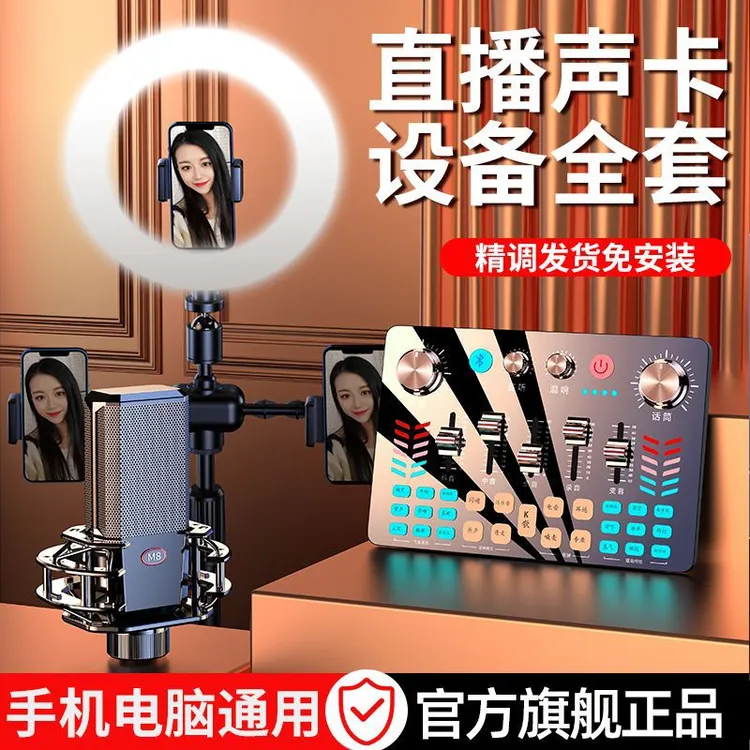 网红V19直播声卡设备全套抖音主播录音唱歌电脑手机数码k歌麦克风