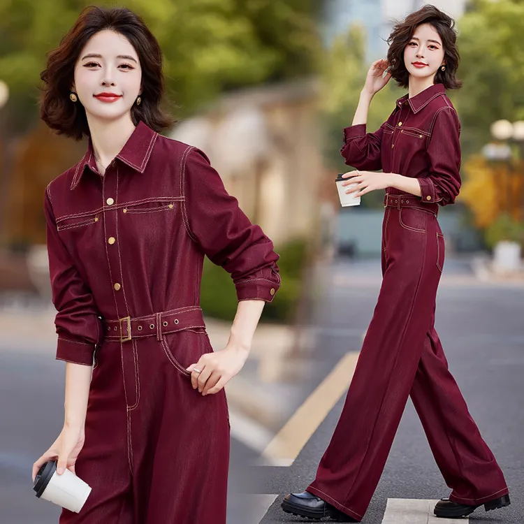 休闲时尚工装牛仔连体裤女2025年春秋新款洋气减龄收腰阔腿连衣裤