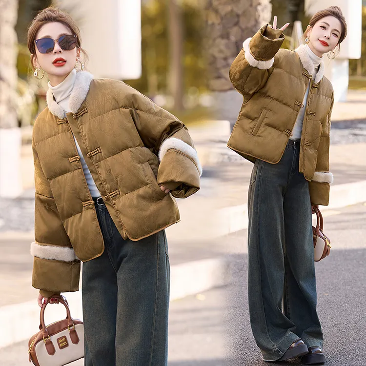 新中式国风提花羽绒服女2025年冬季新款高级感气质白鸭绒短款外套