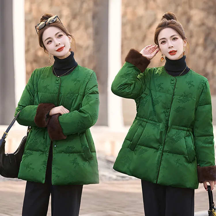 新中式国风提花羽绒服女2025冬季新款时尚气质加厚保暖白鸭绒外套