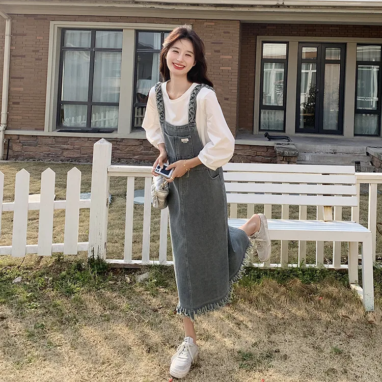 牛仔背带裙套装女2025春秋新款韩系休闲时尚洋气减龄连衣裙两件套