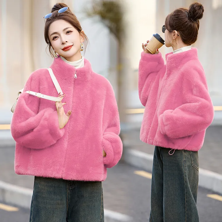 休闲时尚皮毛一体外套女2025冬季新款洋气百搭小个子保暖短款上衣