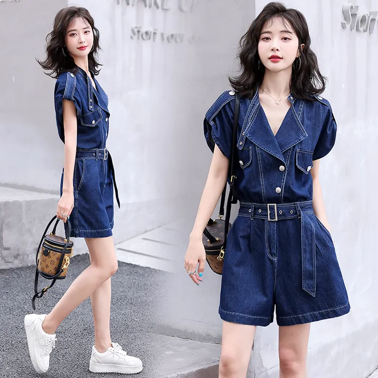 小个子牛仔连体裤女2025夏季新款休闲时尚洋气减龄工装阔腿连衣裤