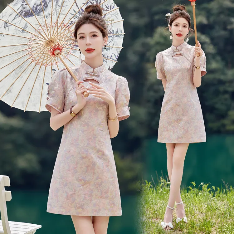 新中式国风连衣裙女2025夏季新款高级感气质年轻款日常小个子裙子