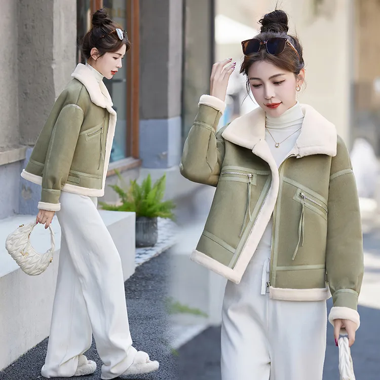 皮毛一体短款外套女2024年冬季新款高级感百搭小个子加厚保暖上衣