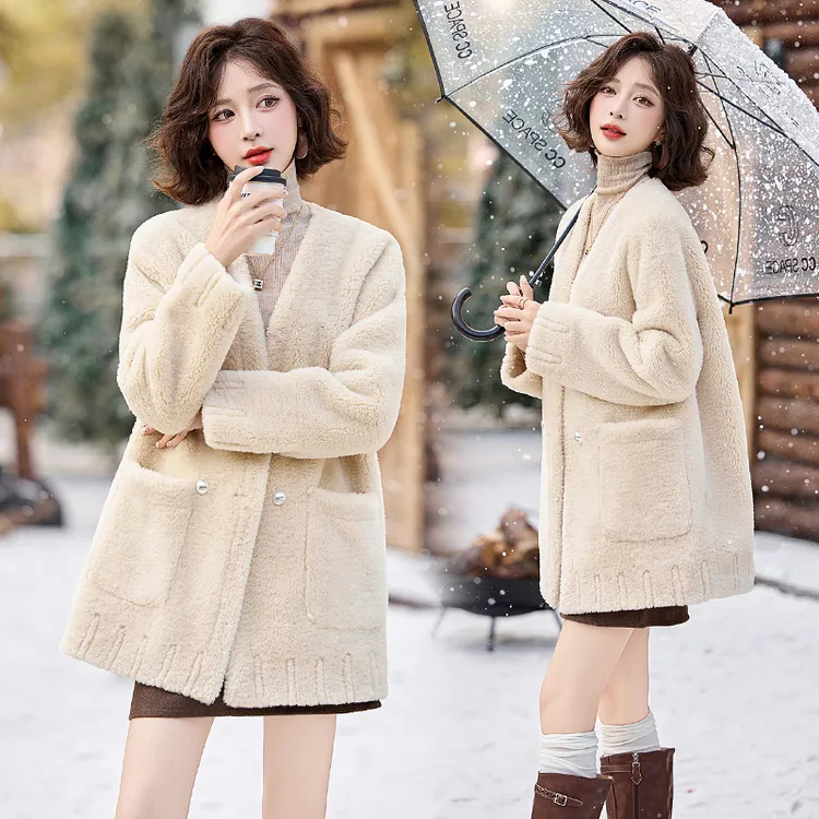 小香风皮毛一体仿羊羔毛外套女2024冬季新款洋气减龄加厚保暖上衣
