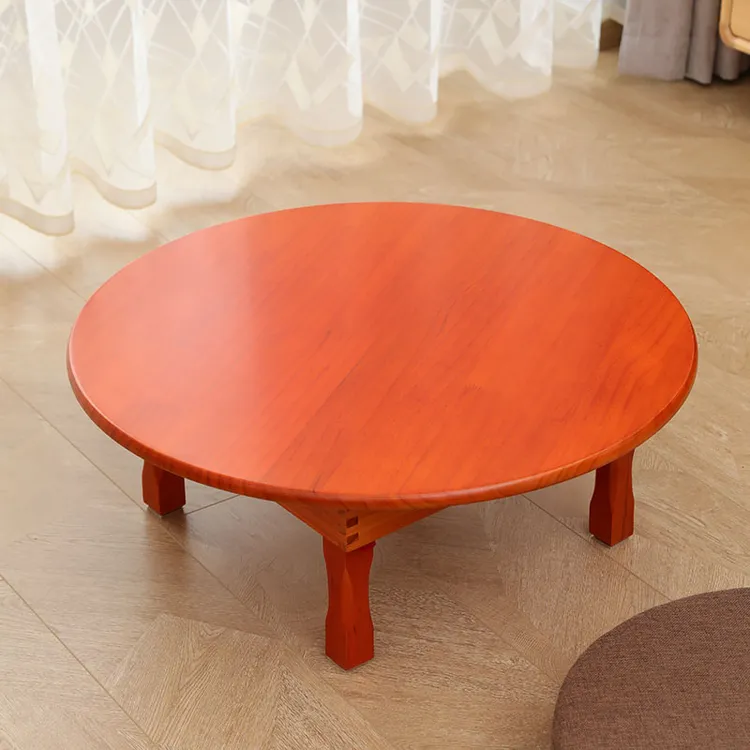 简约实木圆形可折叠矮桌榻榻米飘窗小地桌折叠炕桌收纳省空间木桌