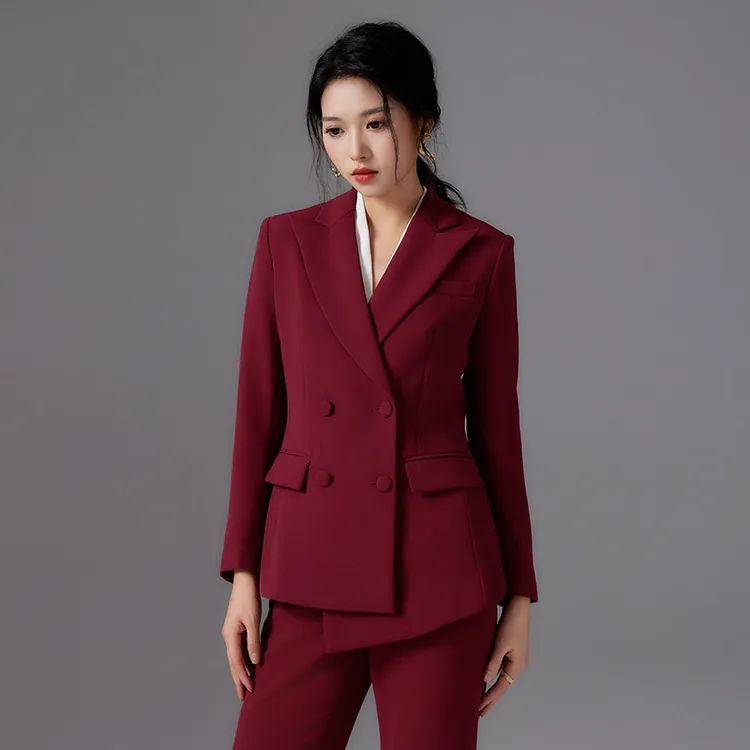 【四季款-酒红色】高端显瘦 时尚商务 西装套装收腰职业 修身女西服