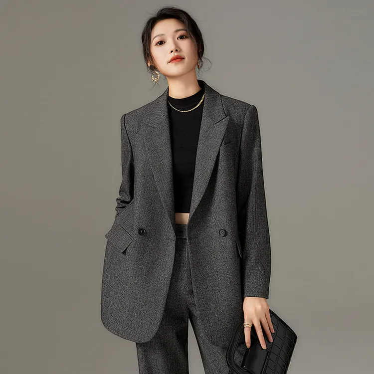 【秋季新款-冷灰色】时尚简约西装套装女 气质职业通勤小众轻奢西服