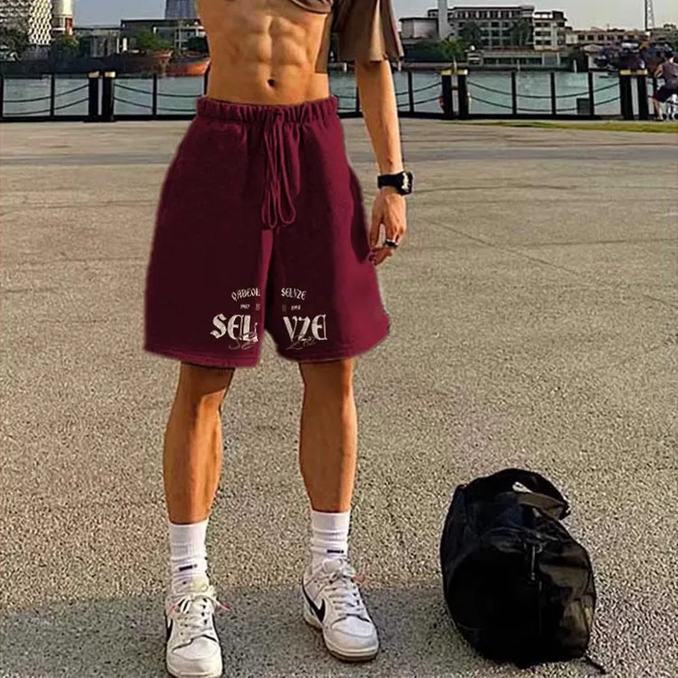 酒红色短裤oversize欧美式休闲运动裤篮球男士夏季国潮牌五分裤子