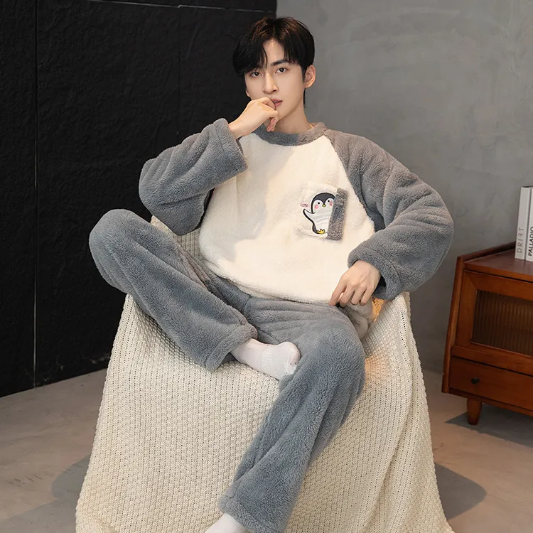秋冬家居服男款爆款2024年新款睡衣加厚加绒珊瑚绒大码法兰绒套装